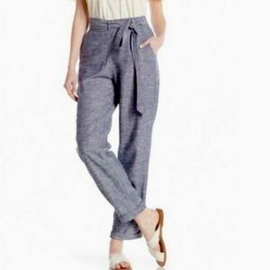 Max Studio Blue Linen Elastic Waist Belted Pant